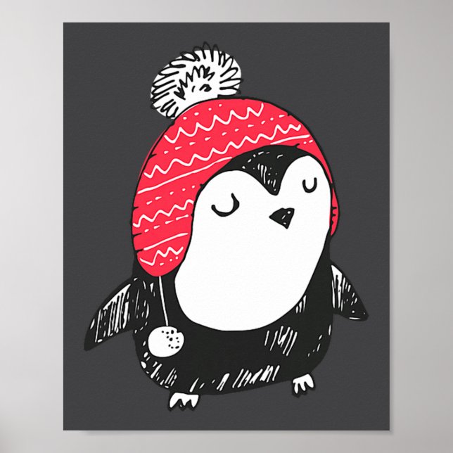 Poster Christmas Cute Baby Penguin Wearing Winter Hat W_e (Frente)
