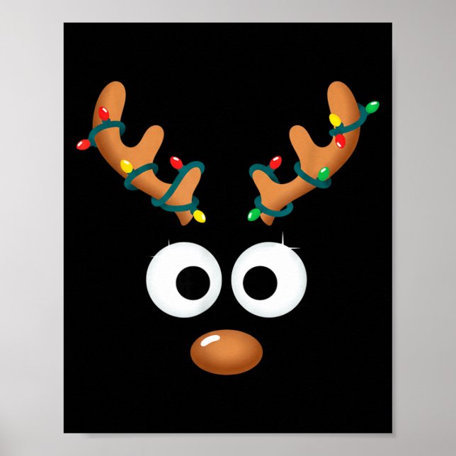 Poster Christmas Cute Reindeer Face Antlers Wrapped In Li (Frente)