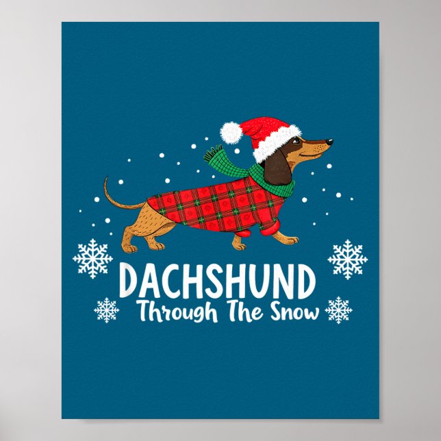 Poster Christmas Dachshund Through The Snow Wiener Dog Sa (Frente)
