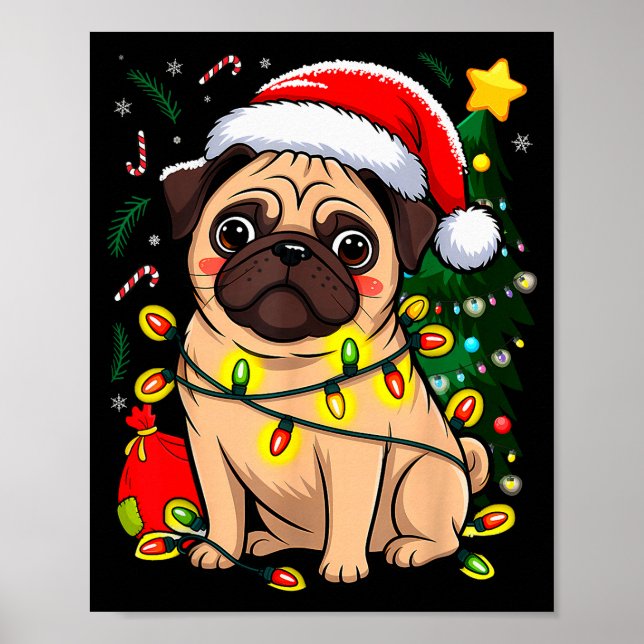 Poster Christmas Dog Santa Clause Pug Puppy X-mas  (Frente)
