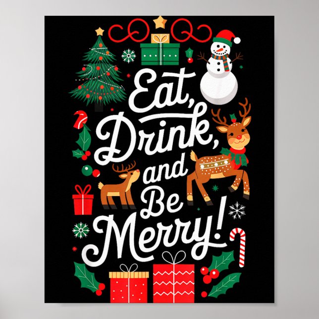 Poster Christmas Eat Drink Be Merry Xmas Santa Reindeer S (Frente)