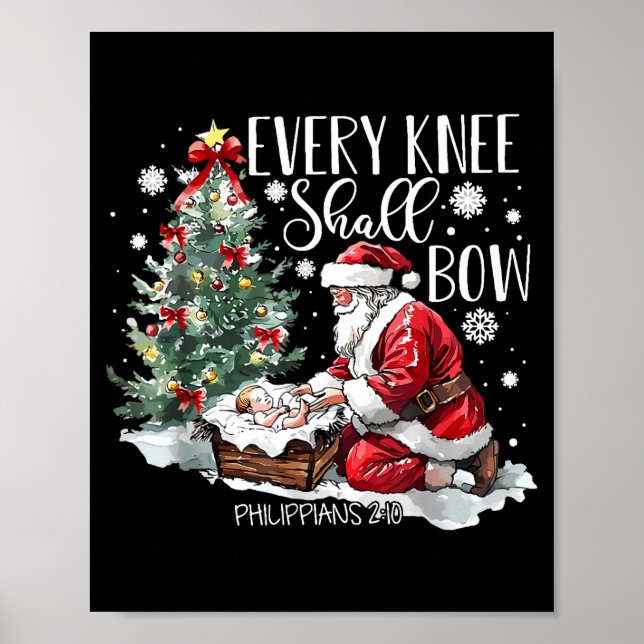 Poster Christmas Every Knee Shall Bow Santa Nativity Scen (Frente)