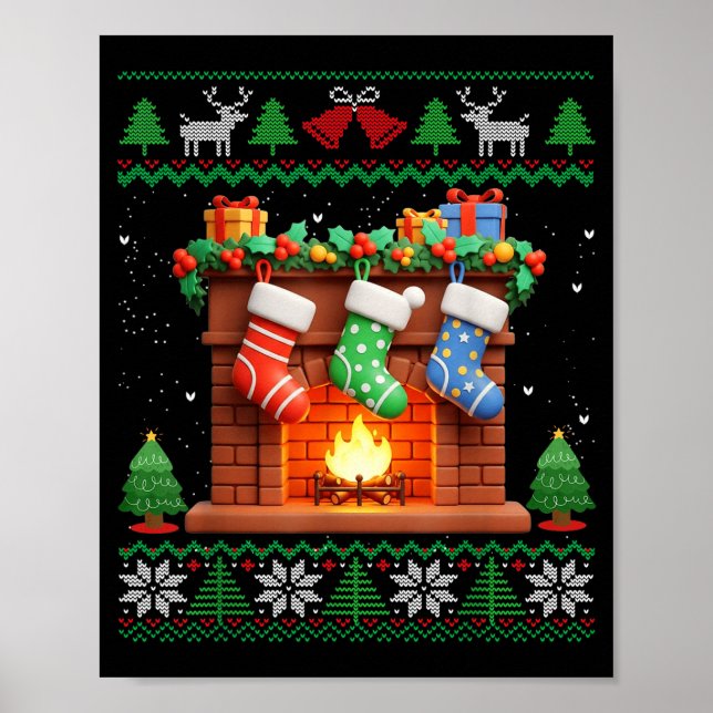 Poster Christmas Fireplace Stockings Funny Ugly Christmas (Frente)
