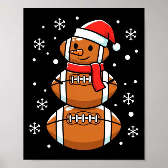 Poster Christmas Football Snowman Santa Hat Funny Xmas Fo (Frente)