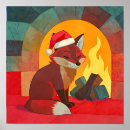 Poster Christmas Fox Flat Color Tapestry Design