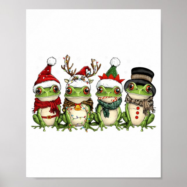Poster Christmas Frog Crew Santa Elf Reindeer Xmas Lights (Frente)