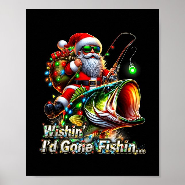 Poster Christmas Funny Fish Santa Fishing Merry Fishmas  (Frente)
