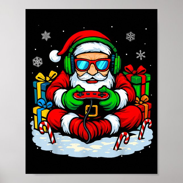 Poster Christmas Gamer Boys Video Game Xmas Funny Santa G (Frente)