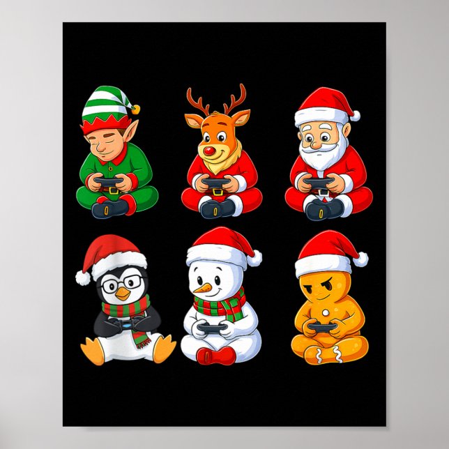 Poster Christmas Gamer Boys Video Games Santa Elf Reindee (Frente)