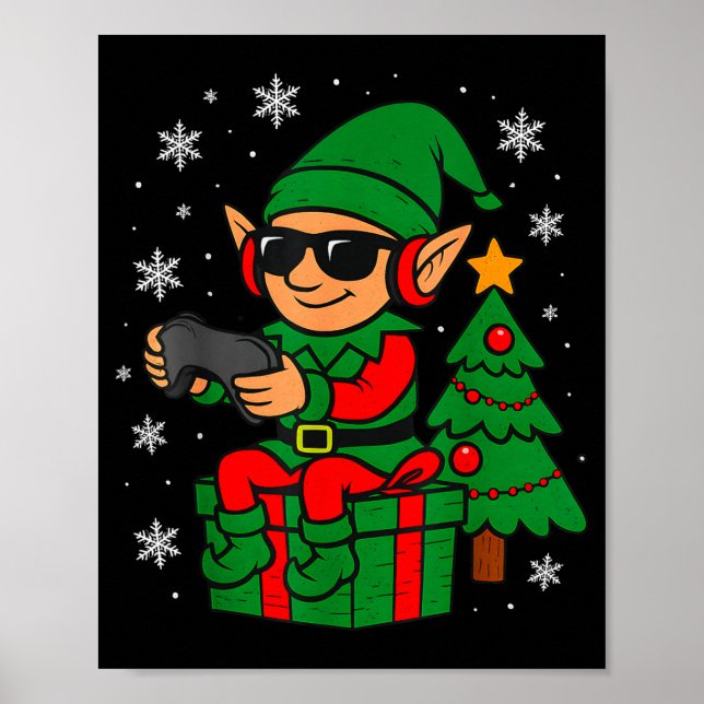 Poster Christmas Gamer Retro Elf Funny Xmas Gaming Boys K (Frente)