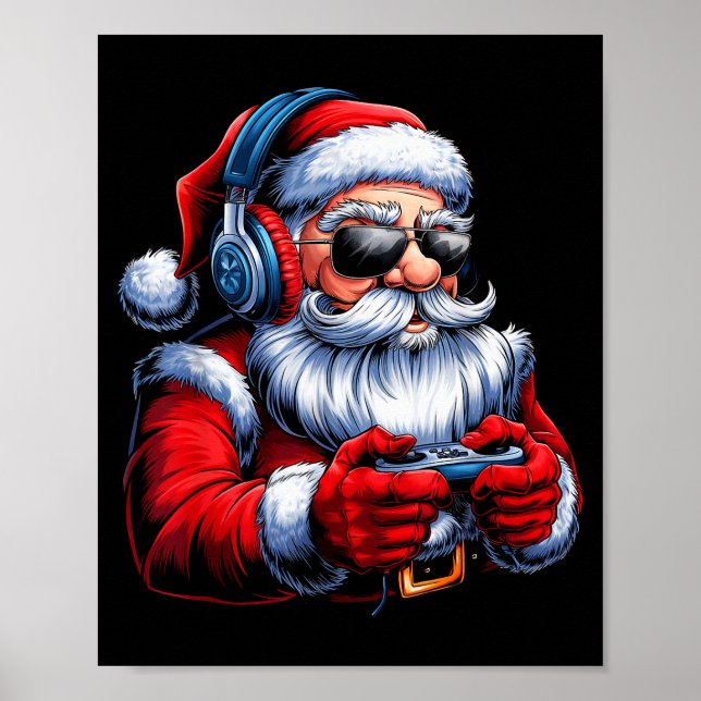 Poster Christmas Gamer Santa Xmas Gaming Men Boys Kids Te (Frente)