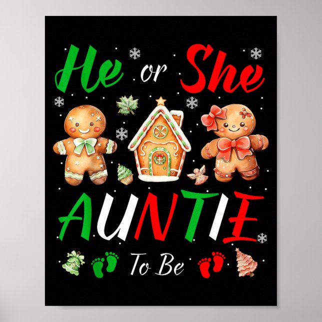 Poster Christmas Gingerbread Gender Reveal He Or She Aunt (Frente)