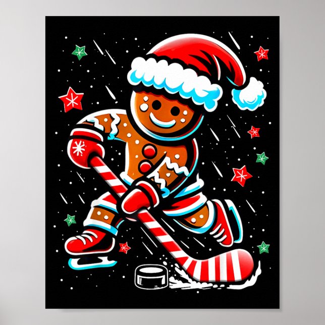 Poster Christmas Gingerbread Ice Hockey Srts Funny Xmas P (Frente)