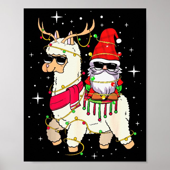 Poster Christmas Gnome On Llama, Cute Alpaca Chanukah Chr (Frente)