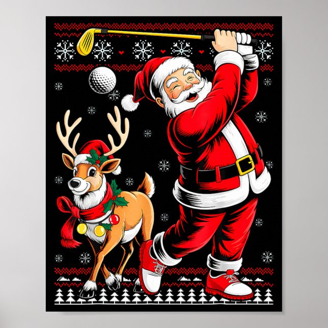 Poster Christmas Golf Santa Golfer Christmas Pajama Reind (Frente)
