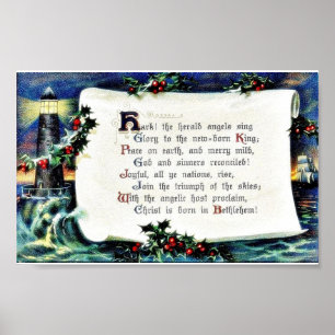 Pôster Christmas greeting with wishses written, lighthous