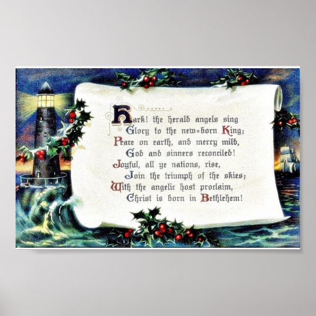 Pôster Christmas greeting with wishses written, lighthous (Frente)