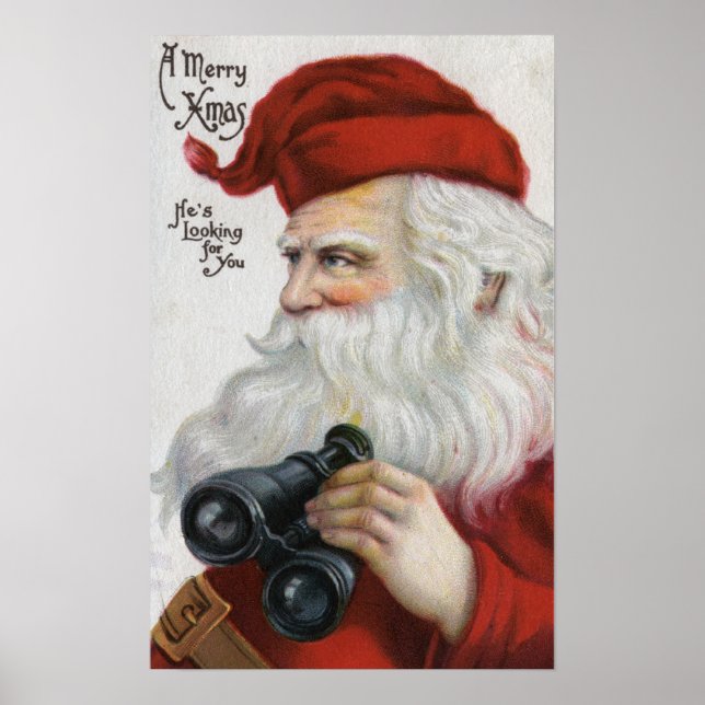 Pôster Christmas GreetingSanta with Binoculars (Frente)