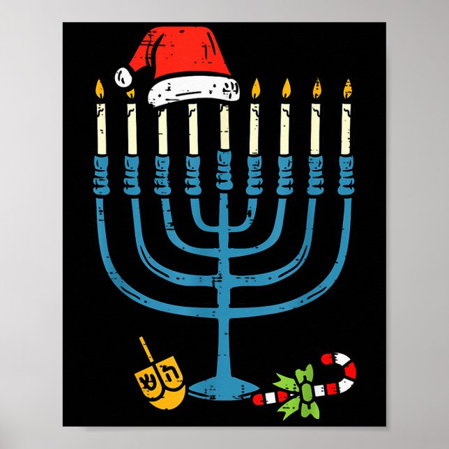 Poster Christmas Hat Menorah Jew Hanukkah Chanukah Men Wo (Frente)