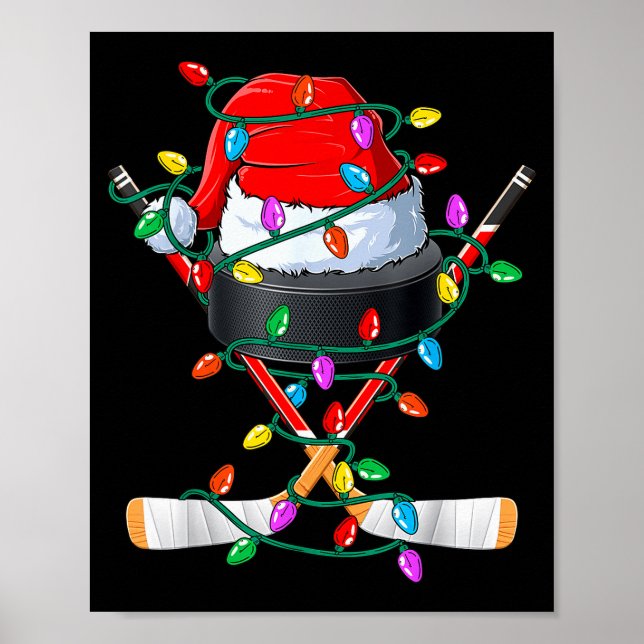 Poster Christmas Hockey Xmas Santa Srts Hat Ball Kids Boy (Frente)
