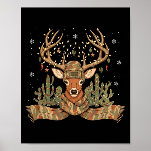 Poster Christmas Holiday Camo Hunting Reindeer Deer Xmas  (Frente)