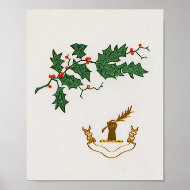 Poster Christmas holly branch holiday  (Frente)