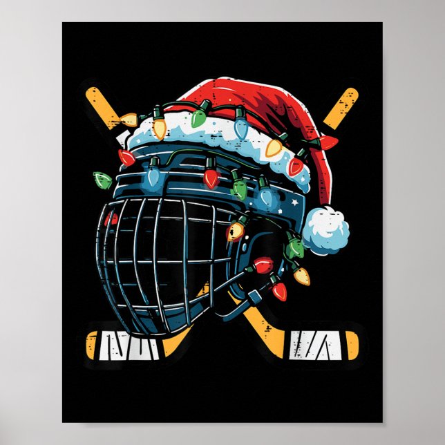 Poster Christmas Ice Hockey Helmet Santa Xmas Men Boys Ki (Frente)