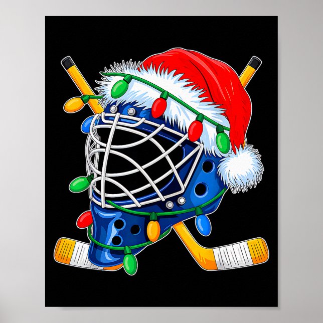 Poster Christmas Ice Hockey Helmet Santa Xmas Men Boys Ki (Frente)