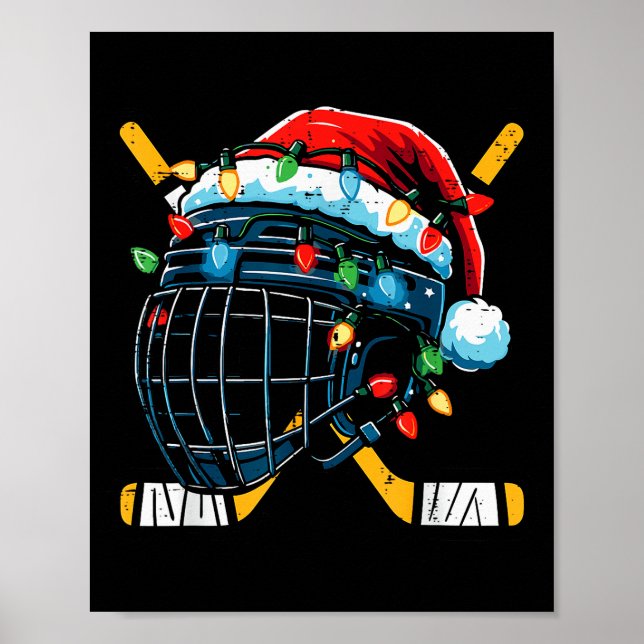 Poster Christmas Ice Hockey Helmet Santa Xmas Men Boys Ki (Frente)