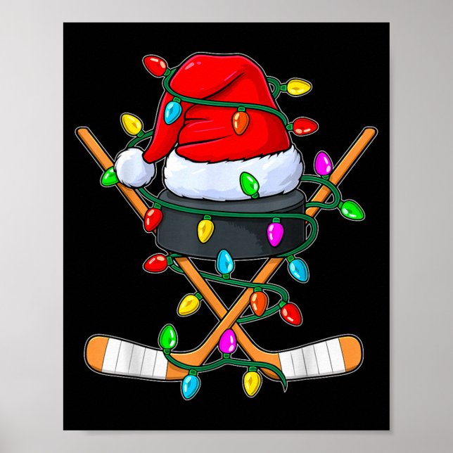 Poster Christmas Ice Hockey Player Santa Hat Xmas Men Boy (Frente)