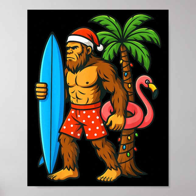 Poster Christmas In July Bigfoot Hawaiian Xmas Palm Tree  (Frente)