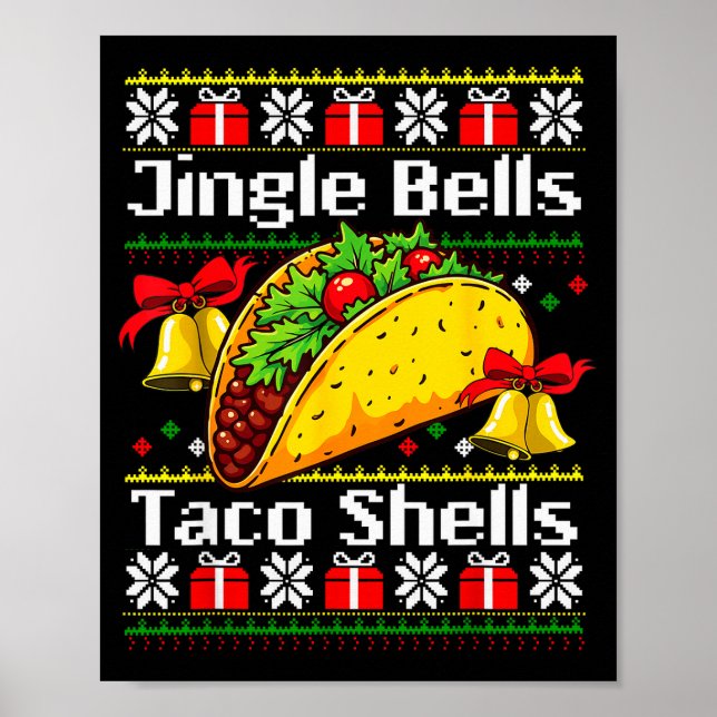 Poster Christmas Jingle Bells Taco Shells Funny Family Ug (Frente)