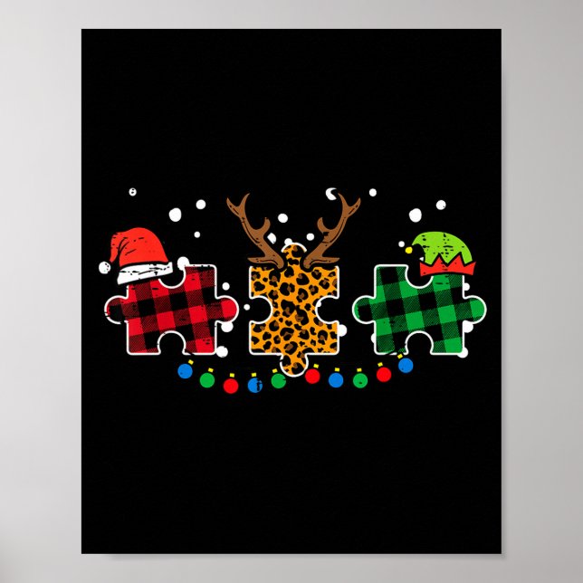 Poster Christmas Leopard Plaid Puzzle Autism Xmas Men Wom (Frente)