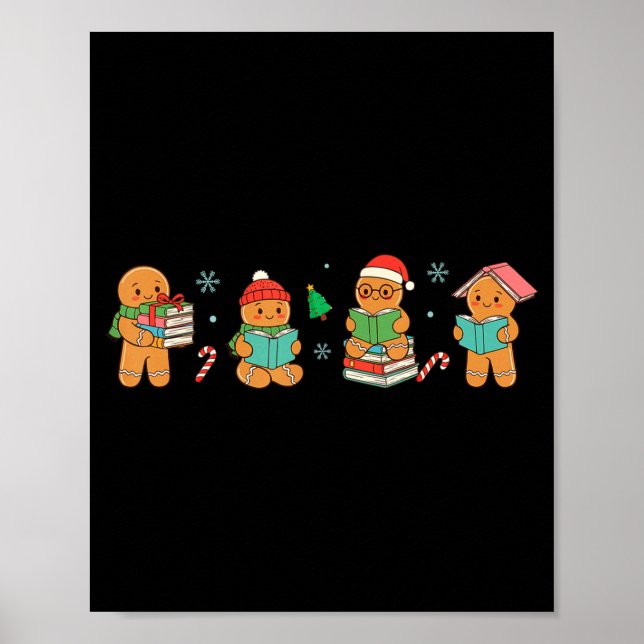 Poster Christmas Library Gingerbread Man Books Lover Book (Frente)