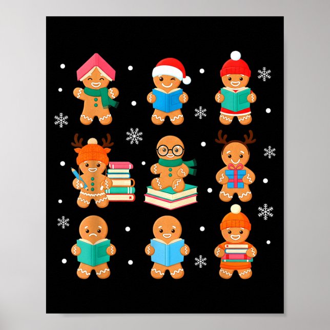 Poster Christmas Library Gingerbread Man Books Lover Book (Frente)
