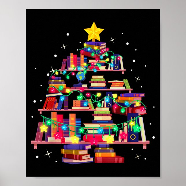 Poster Christmas Library Tree Love Reading Books Nerd Tea (Frente)