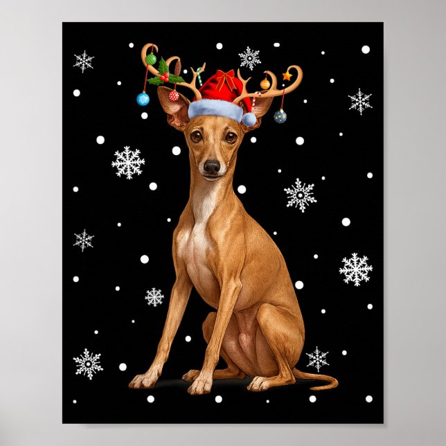Poster Christmas Lights Reindeer Santa Italian Ghound Xma (Frente)