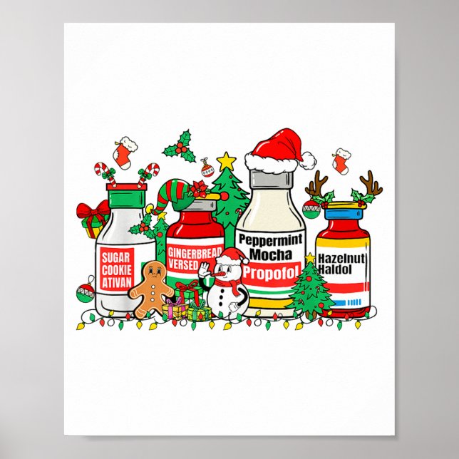Poster Christmas Medication Bottles Funny Nurse Humor  (Frente)