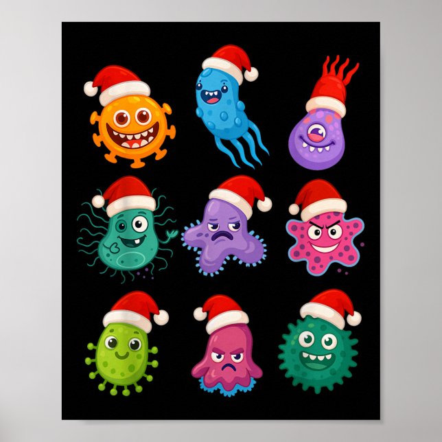 Poster Christmas Microbiology Bacteria Santa Science Xmas (Frente)