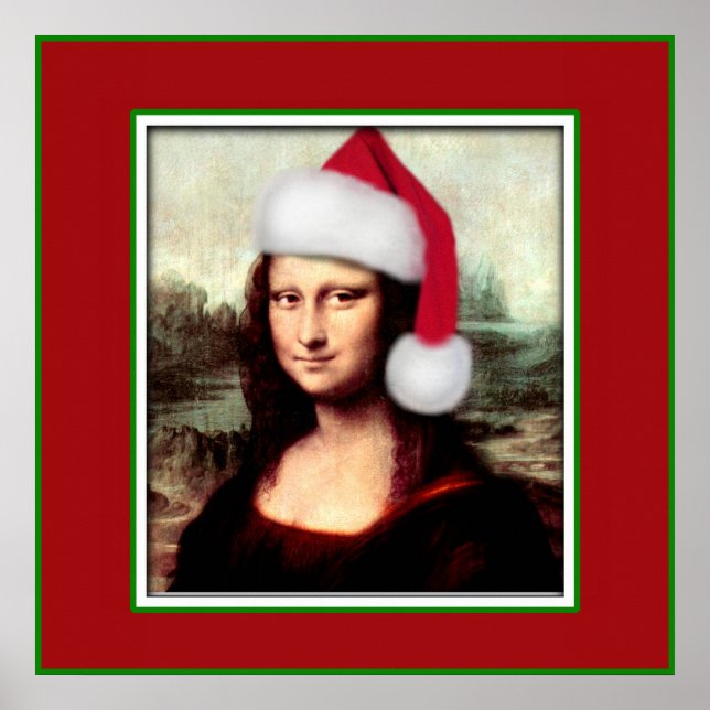 Pôster Christmas Mona Lisa With Santa Hat (Frente)