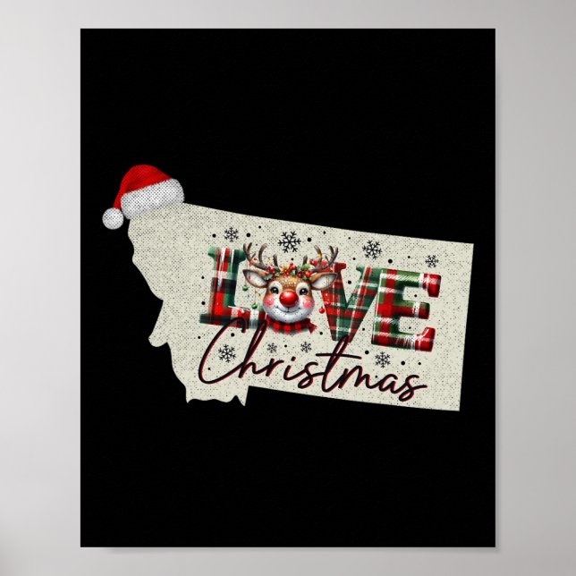 Poster Christmas Montana Xmas State Map Montana Christmas (Frente)