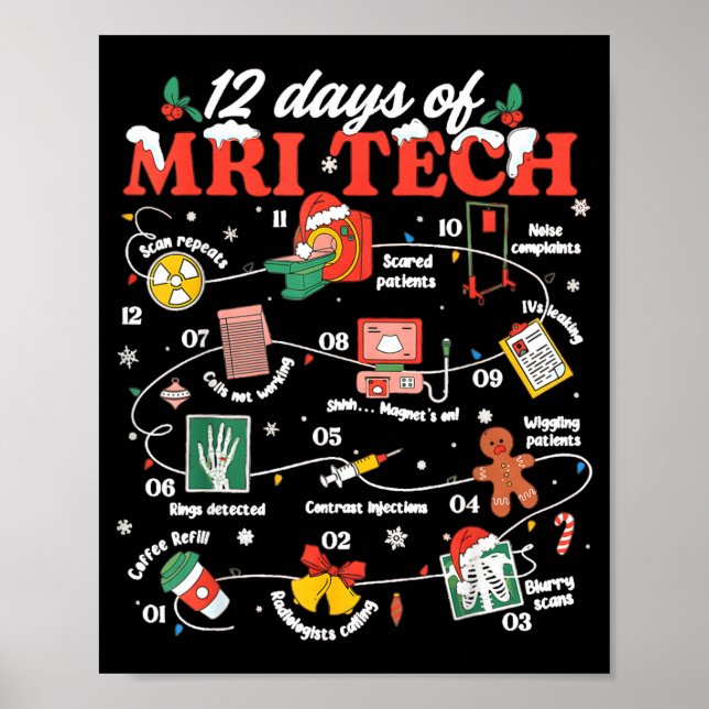 Poster Christmas Mri Tech 12 Days Of Mri Technician New M (Frente)