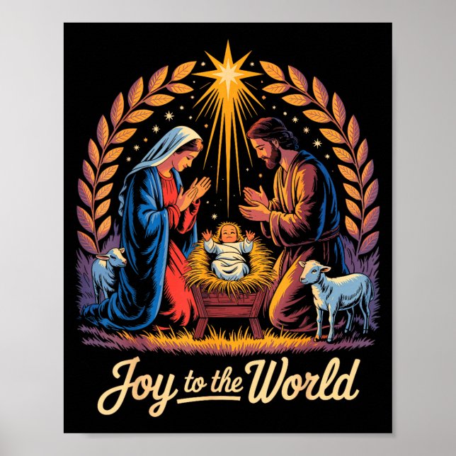 Poster Christmas Nativity Christian Birth Of Jesus Joy To (Frente)