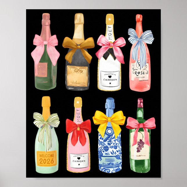 Poster Christmas New Year Champagne Gl Coquette Bottle  (Frente)