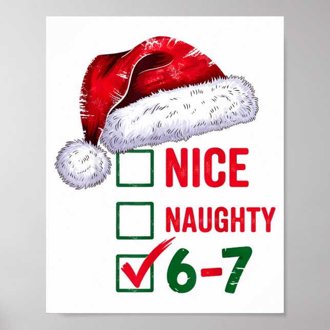 Poster Christmas Nice Naughty 67 Brainrot Funny 6-7 Meme  (Frente)