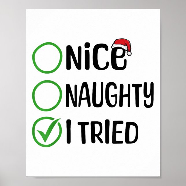 Poster Christmas Nice Naughty I Tried Christmas List Xmas (Frente)