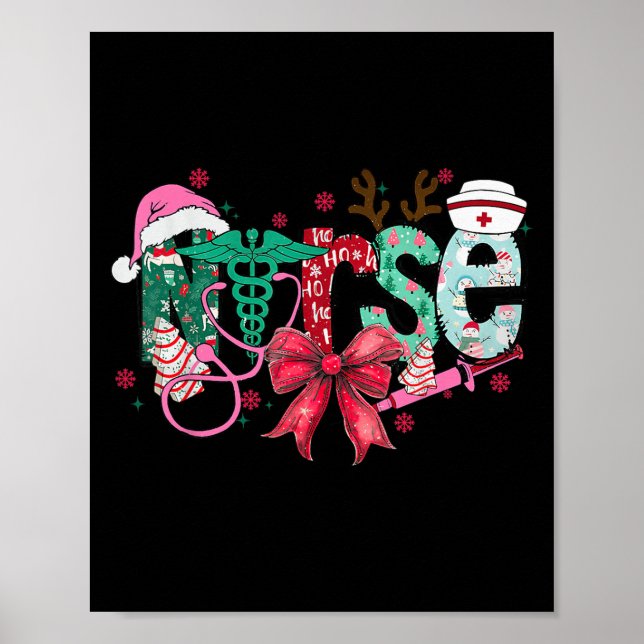 Poster Christmas Nurse Coquette Bow Stethoscope Er Rn Icu (Frente)