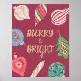 Poster Christmas Ornaments Merry & Bright Art Print