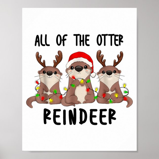 Poster Christmas Otters Cute All Of The Otter Reindeer  (Frente)
