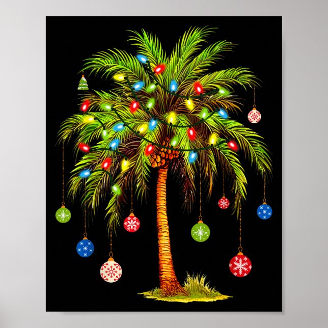 Poster Christmas Palm Tree Light Hawaiian Trocal Xmas  (Frente)